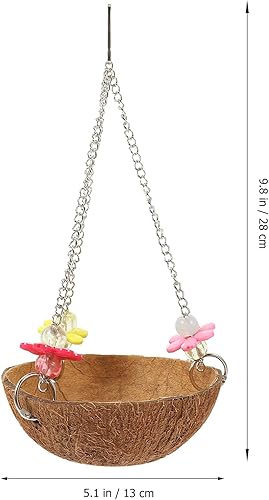 Miniatura 2 de LOGOFUN Caja de anidación de periquitos con cáscara de coco natural, jaula de cama colgante, jaula de cama colgante, juguetes para budgie, cacatúa,