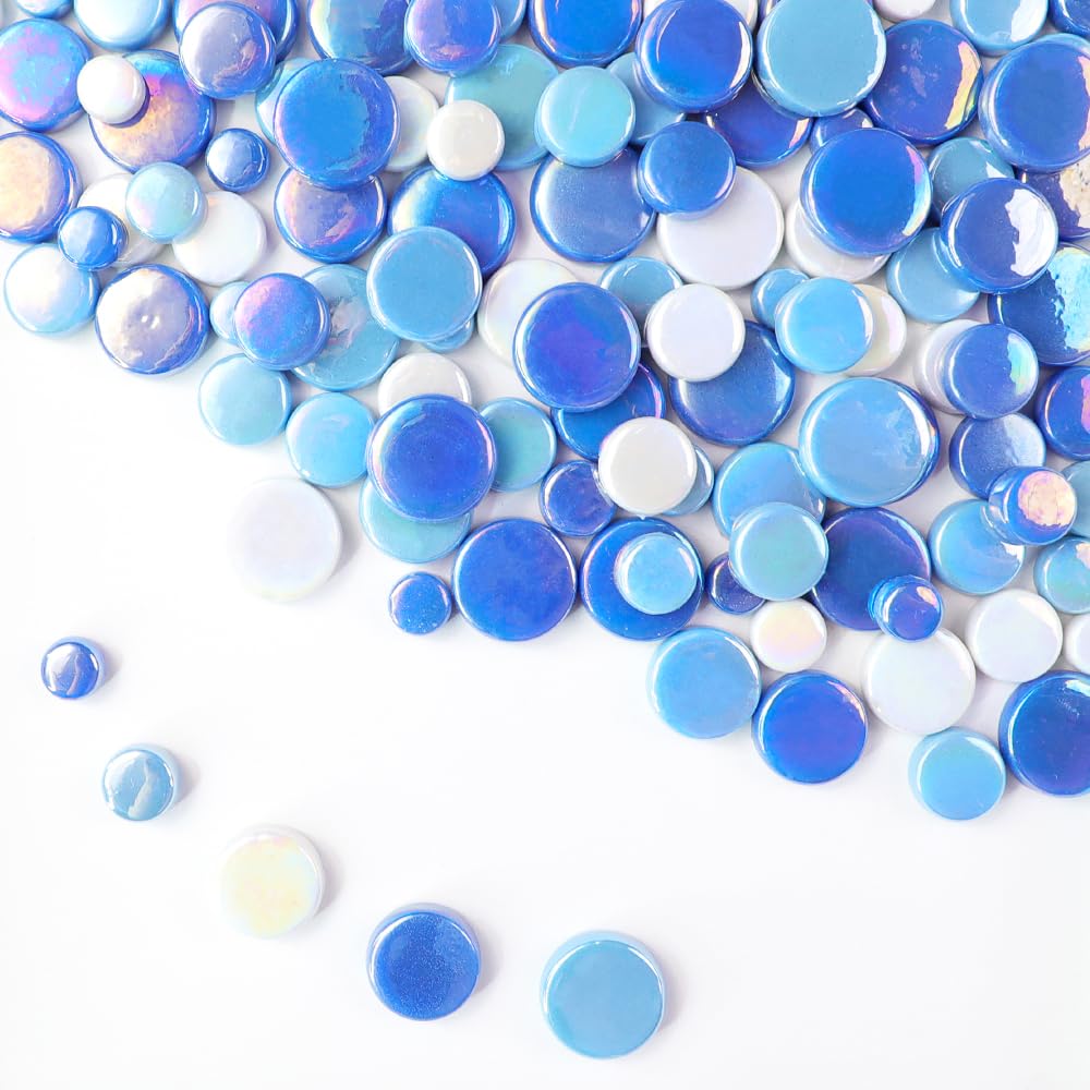 Photo 1 of 1 LB Penny Round Mosaic Tiles, 10mm ~20mm 5sizes Iridescent Rounds Recycled Glass Tiles Mix for Adults & Kids DIY Mosaic Making Garden Project (All Mix)