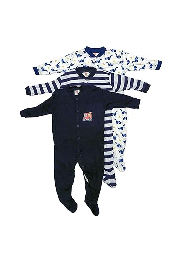 MINI BERRY Boys Long Sleeve Cotton Sleep Suit Romper Set of 3 (Blue)