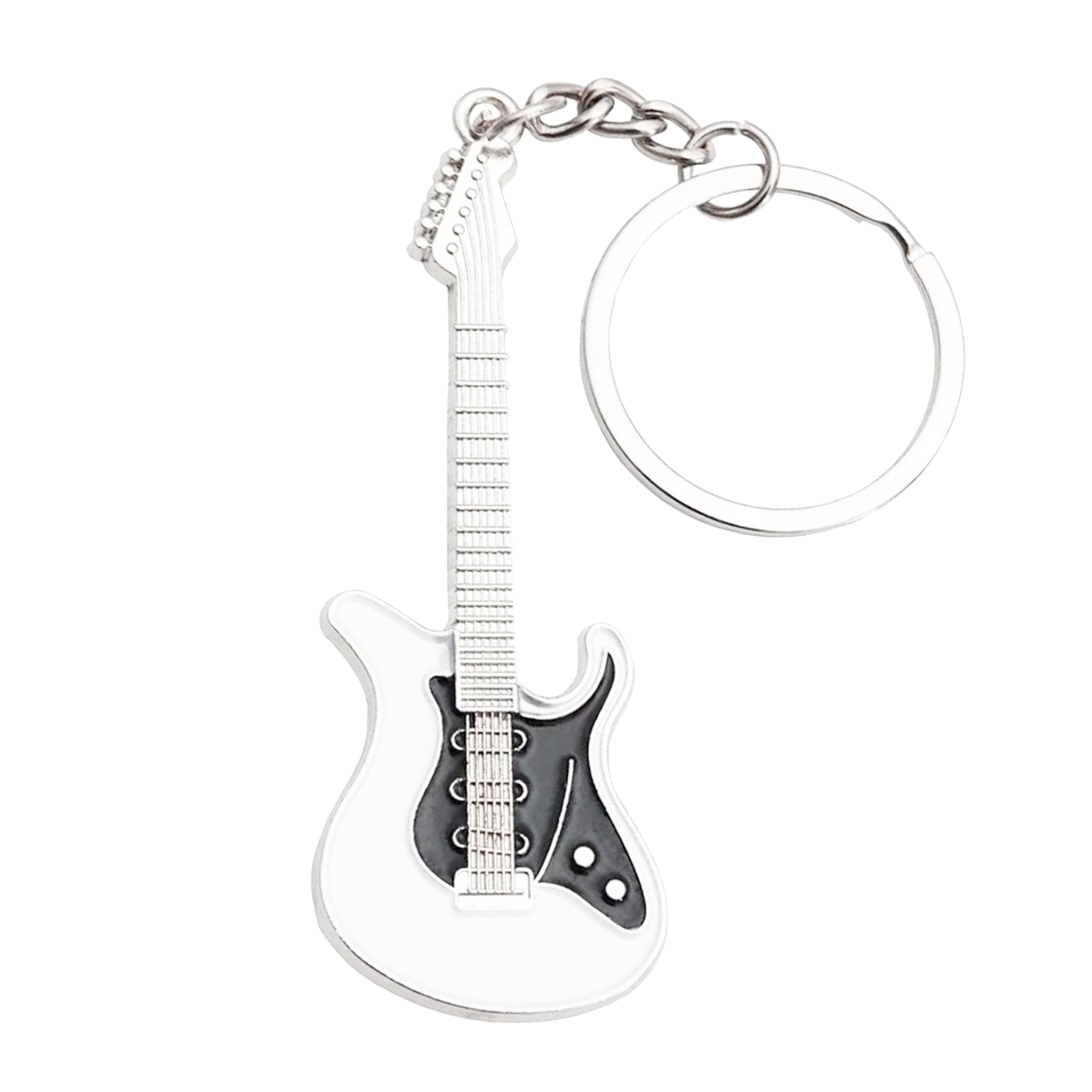Electric Guitar Keyring, Rock Guitar Keychains White, Zinc Electric Guitar Icon, Keychain for Music and Guitar Lovers