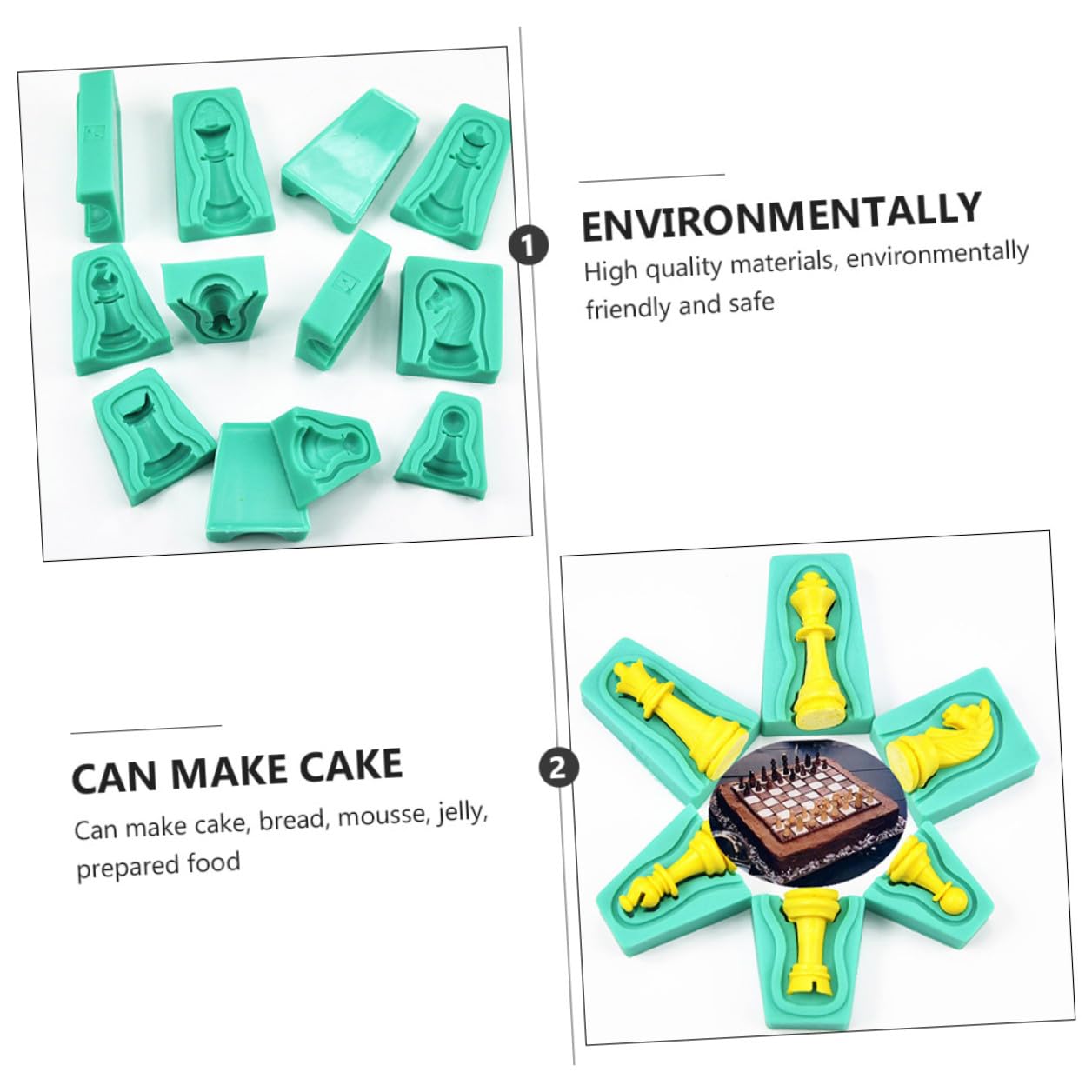 Molde Verde Ajedrez 12 Chocolate de Silicona Piezas | Flexible y Antiadherente, Diseño Creativo para DIY Horneado, Acabado y Forma Chess
