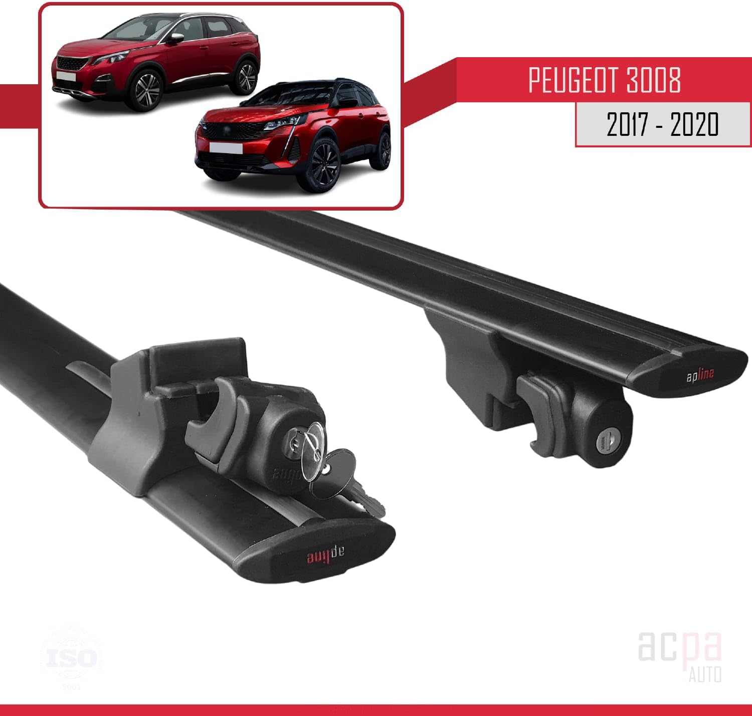 Compatible with Peugeot 3008 2016-2023 Roof Rack Hook Pannier Rack Railing Rack with Key Aluminium Black