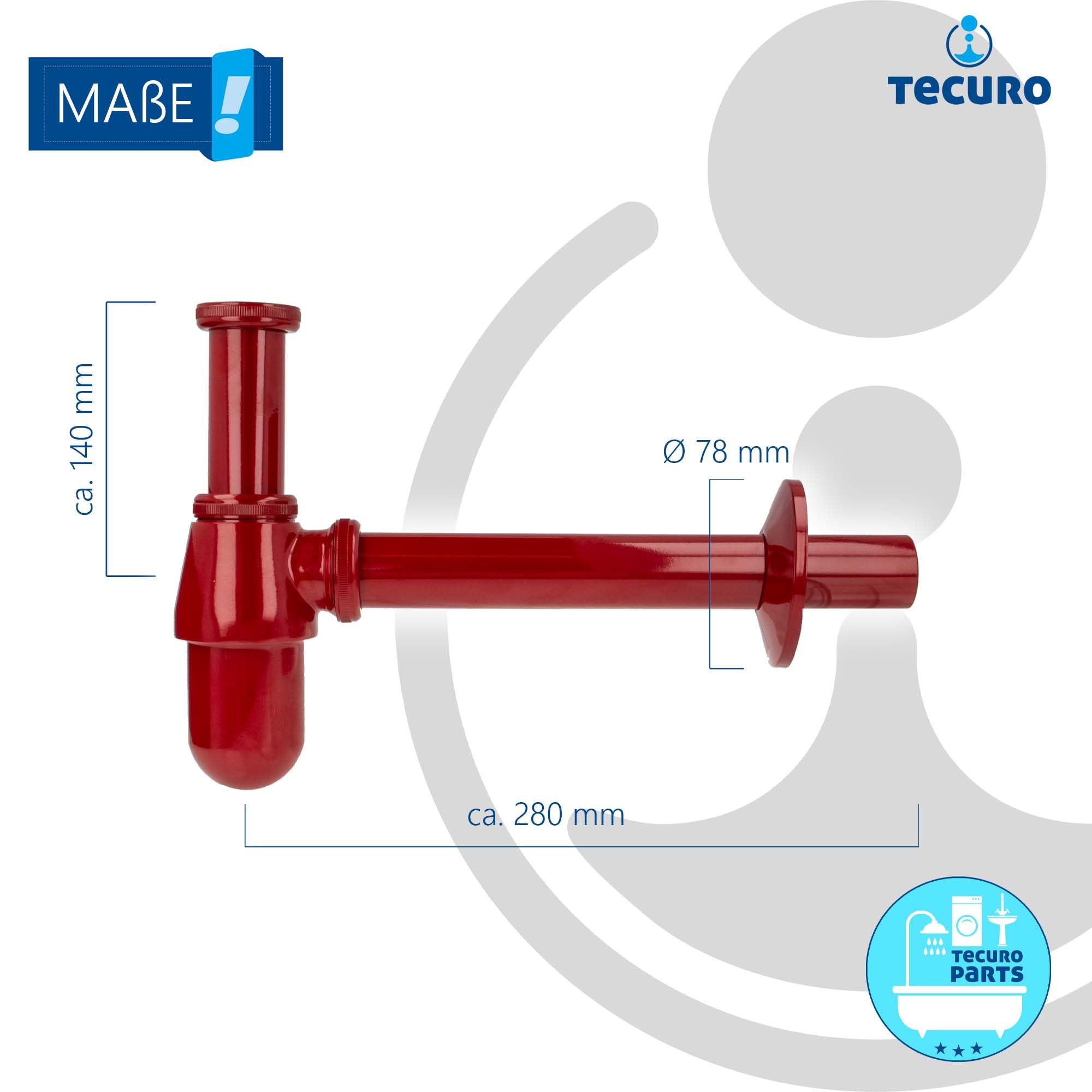 tecuro PROFI Flaschen-Geruchsverschluss Siphon, extra lang - rot (RAL 3003)