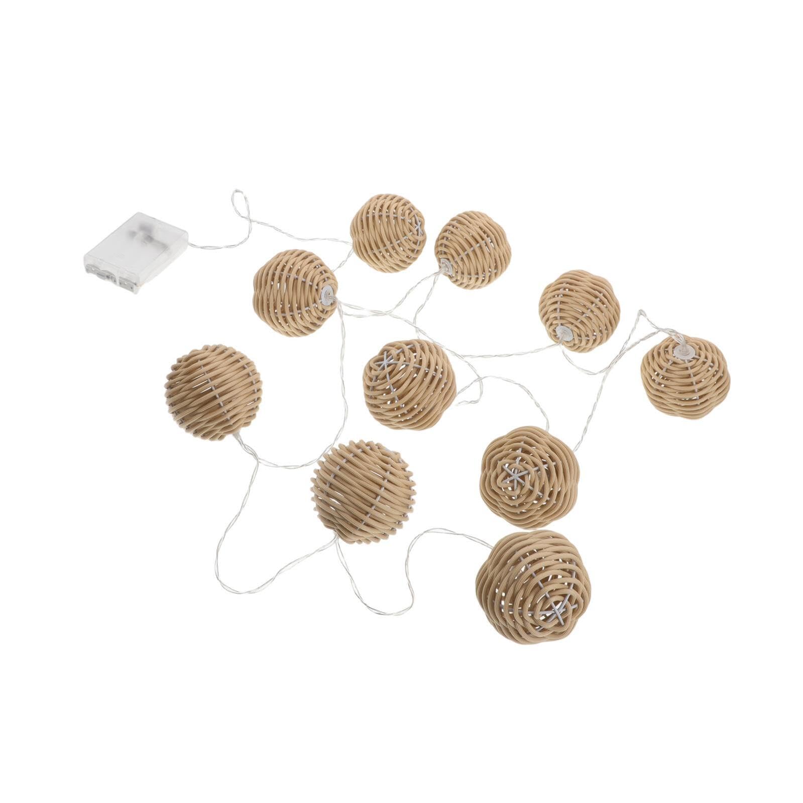 Ipetboom Luci a Stringa per Esterni e Interni 10 Lampadine LED Sfere in Finto Rattan Resistente alle Intemperie con Batteria 3aa per Giardino Patio e Cortile Decorazione Luminosa