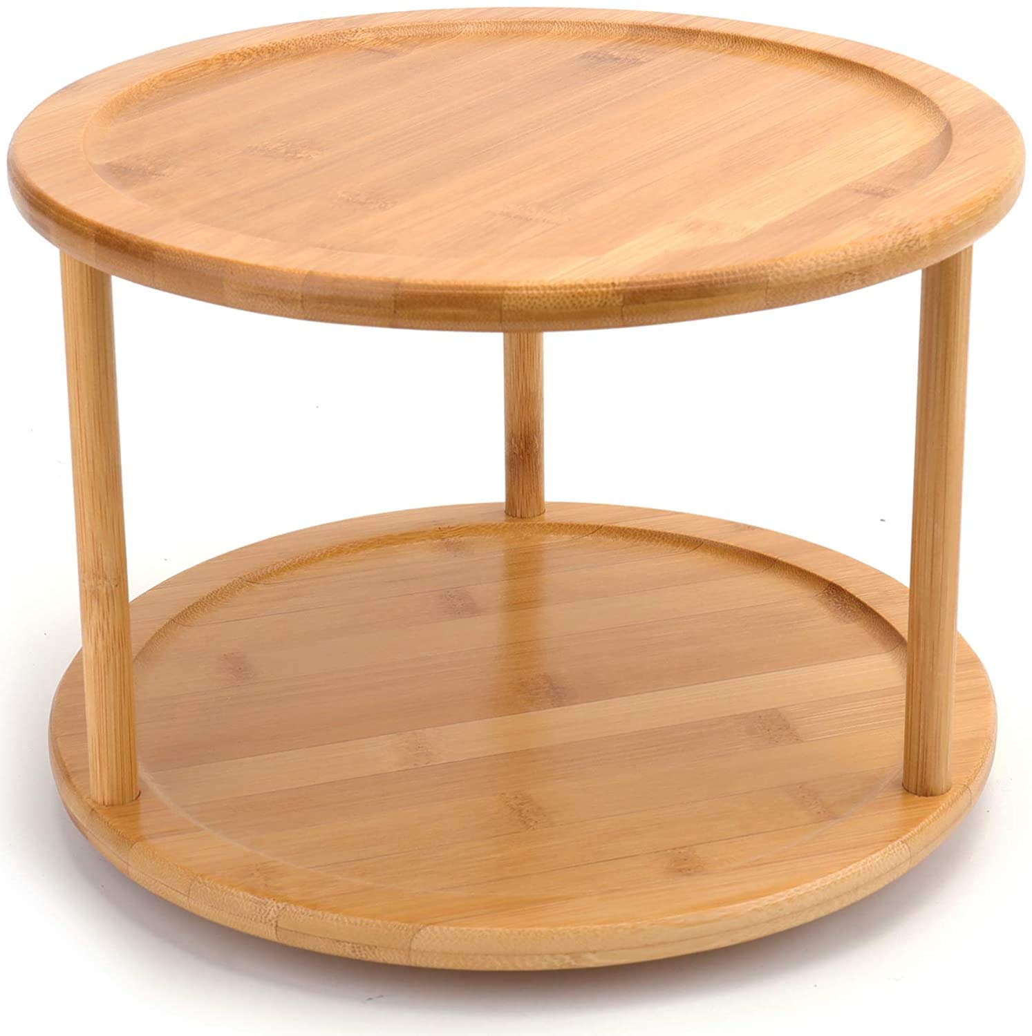 N3ma 2 tier Turntable spinning lazy susan bamboo organizer for kitchen cabinets and countertops.