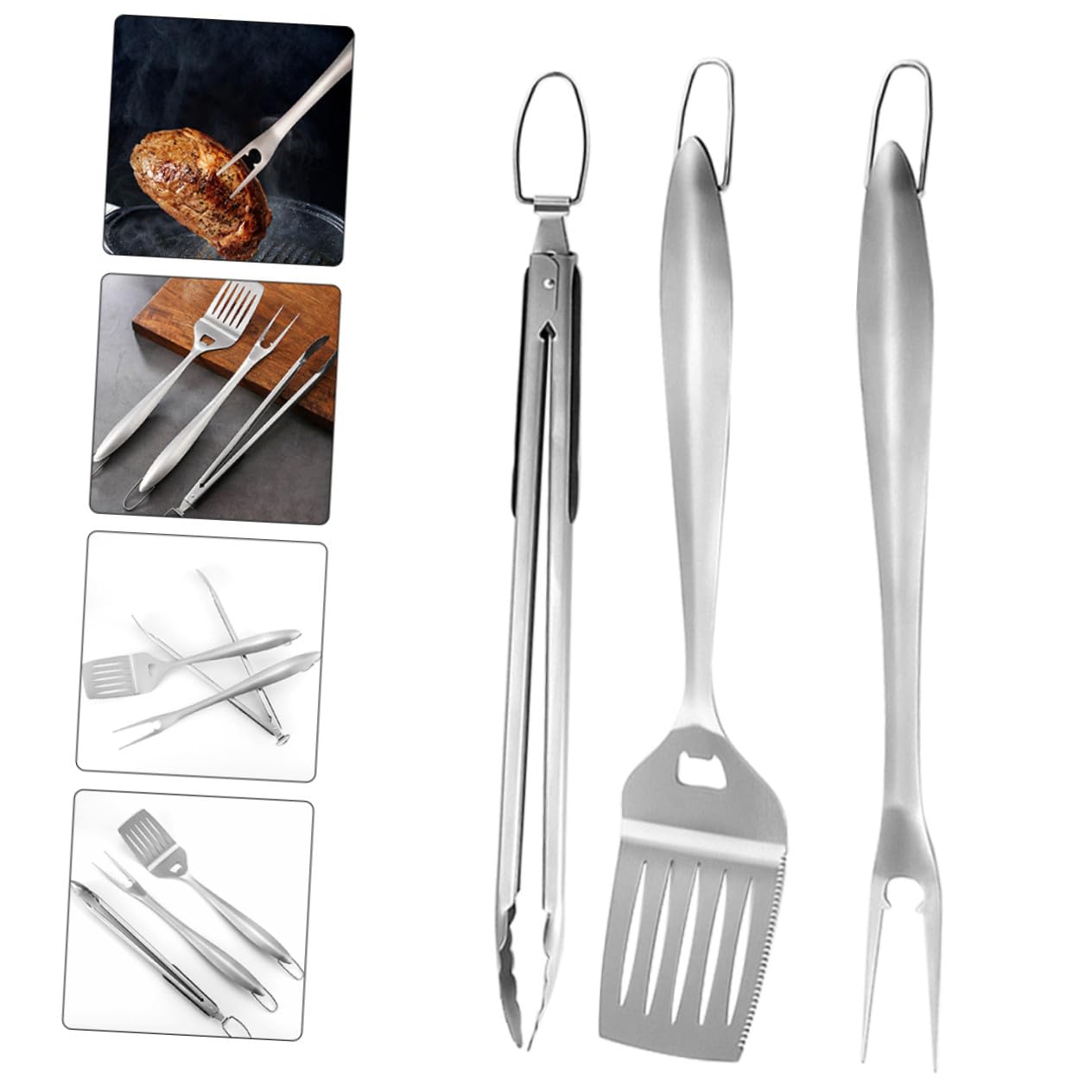 Set Ustensiles de Barbecue Acier Inoxydable Léger et Portable Outils Résistants pour Grillades Extérieur Adapté Camping et Jardin