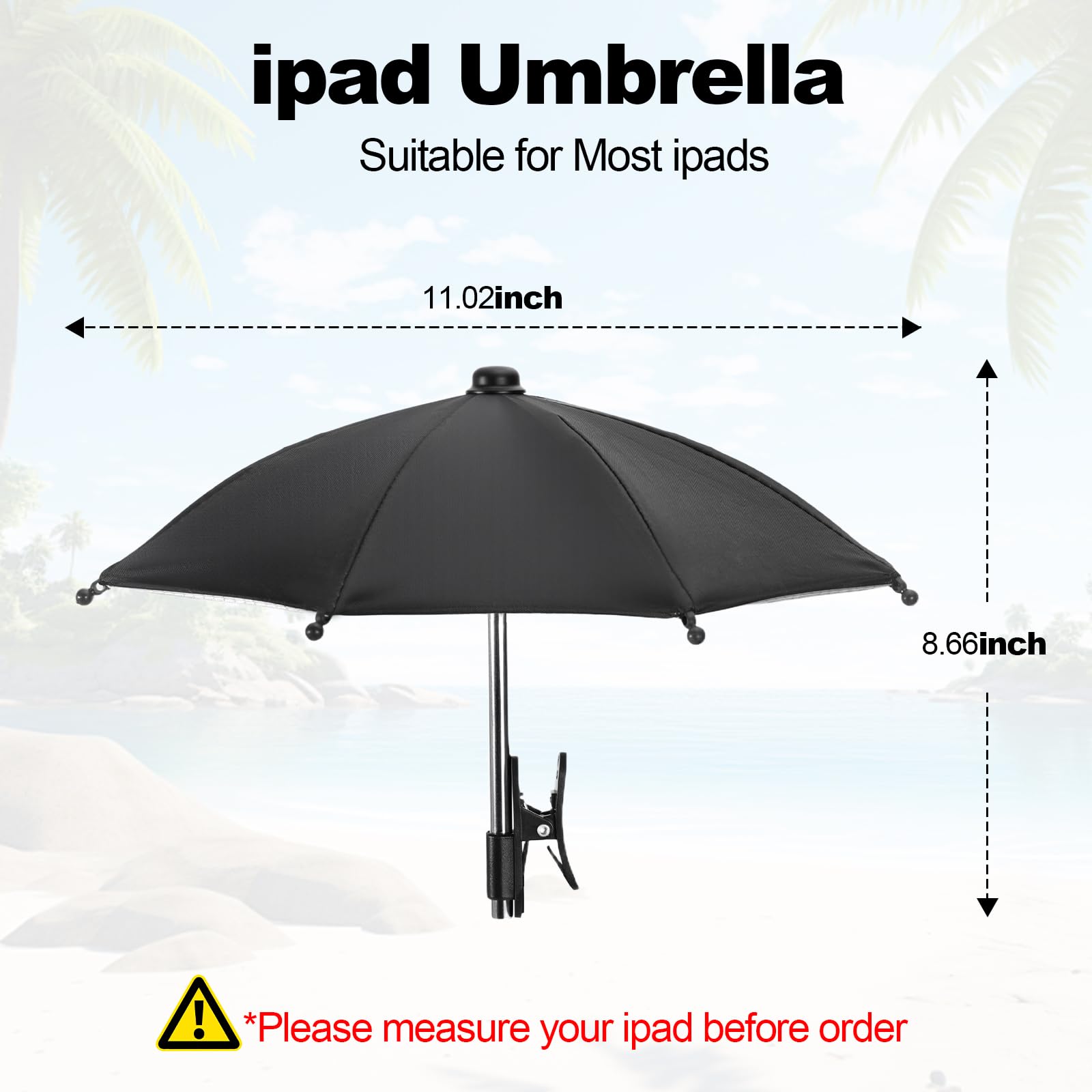 Regenschirm-Sonnenschutz, kompatibel mit iPad, für Arbeiten im Freien, Regenschirm kompatibel mit iPad, entspiegelt, schwarz, tragbarer Clip, 1 Stück