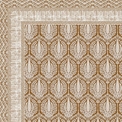 Image of BLOCKS OF INDIA Hand Block Printed 200 TC Cotton Super King Size Bedsheet (Brown Pine Tree)