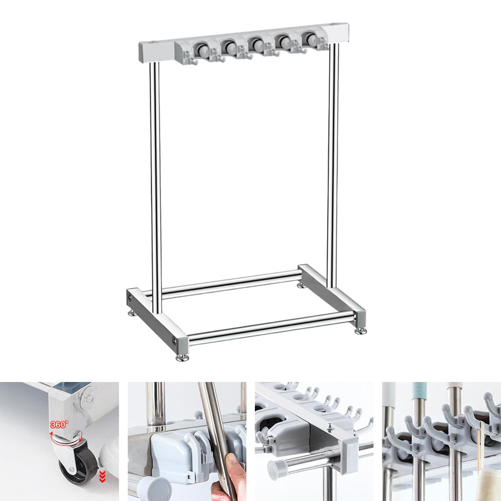 Qianly Soporte para Organizador de Escobas Y Fregonas Organizador Y Almacenamiento Extraíble Soporte para Escobas Colgador de Escobas Y Fregonas para, Sostener 5 Trapeadores