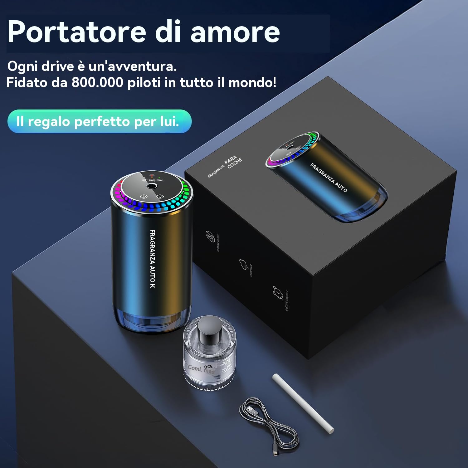2025 deodorante elettrico per auto con profumi da 50 ml (colonia), diffusore a ultrasuoni, 3 modalità intelligenti, accensione/spegnimento automatico, batteria ricaricabile incorporata
