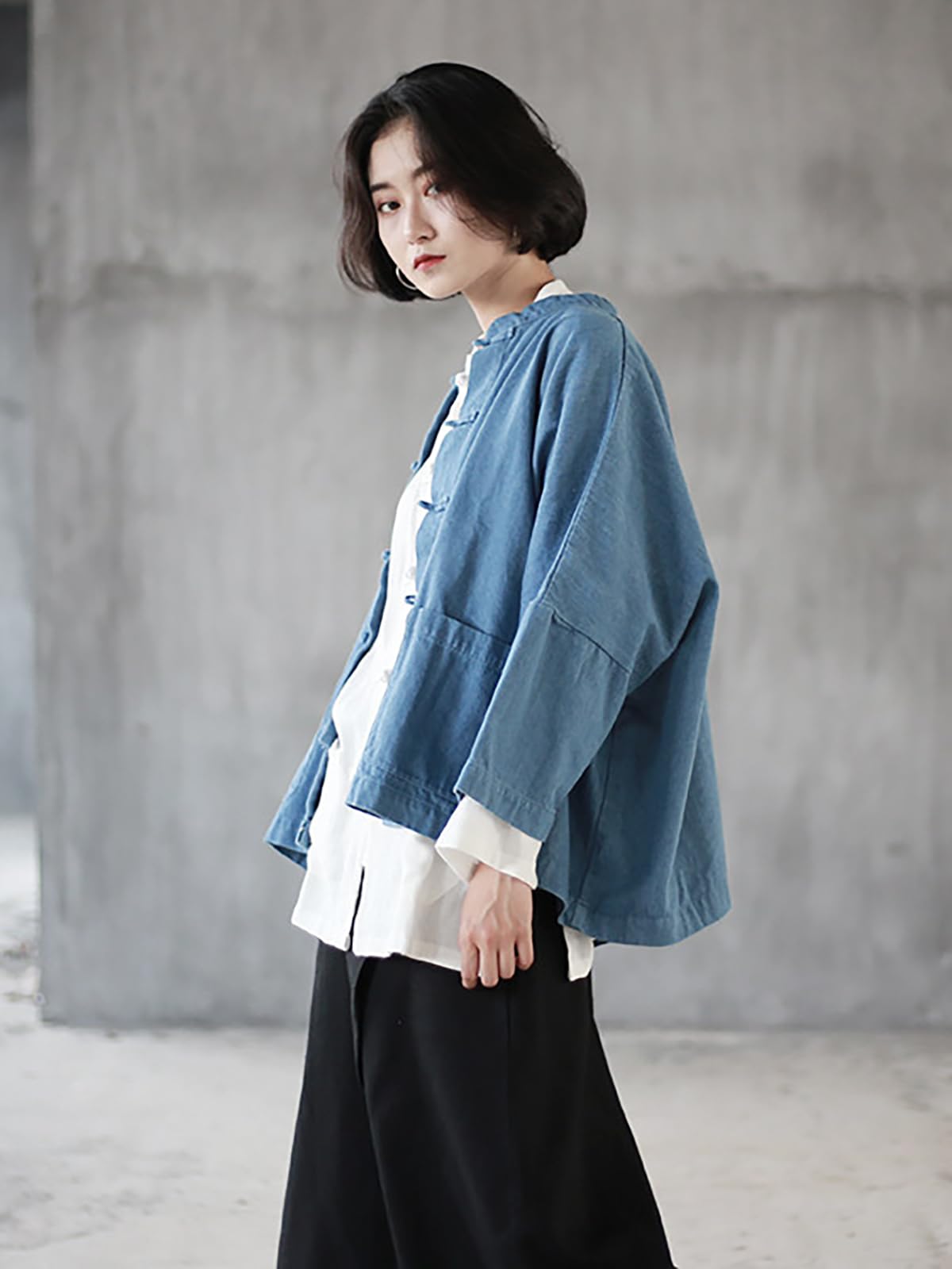 LZJN Giacca di jeans da donna manica lunga classica rana bottoni allentati Oversize Jean giacca cappotto