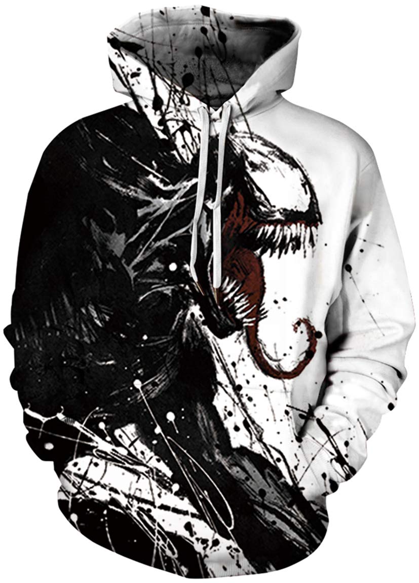Ocean Plus Men's Galaxy Digital Hooded Sweatshirt Long Sleeve Hoodies Sport Cardigan Hooded Plus Size (M (Chest: 112-132CM), Venom)