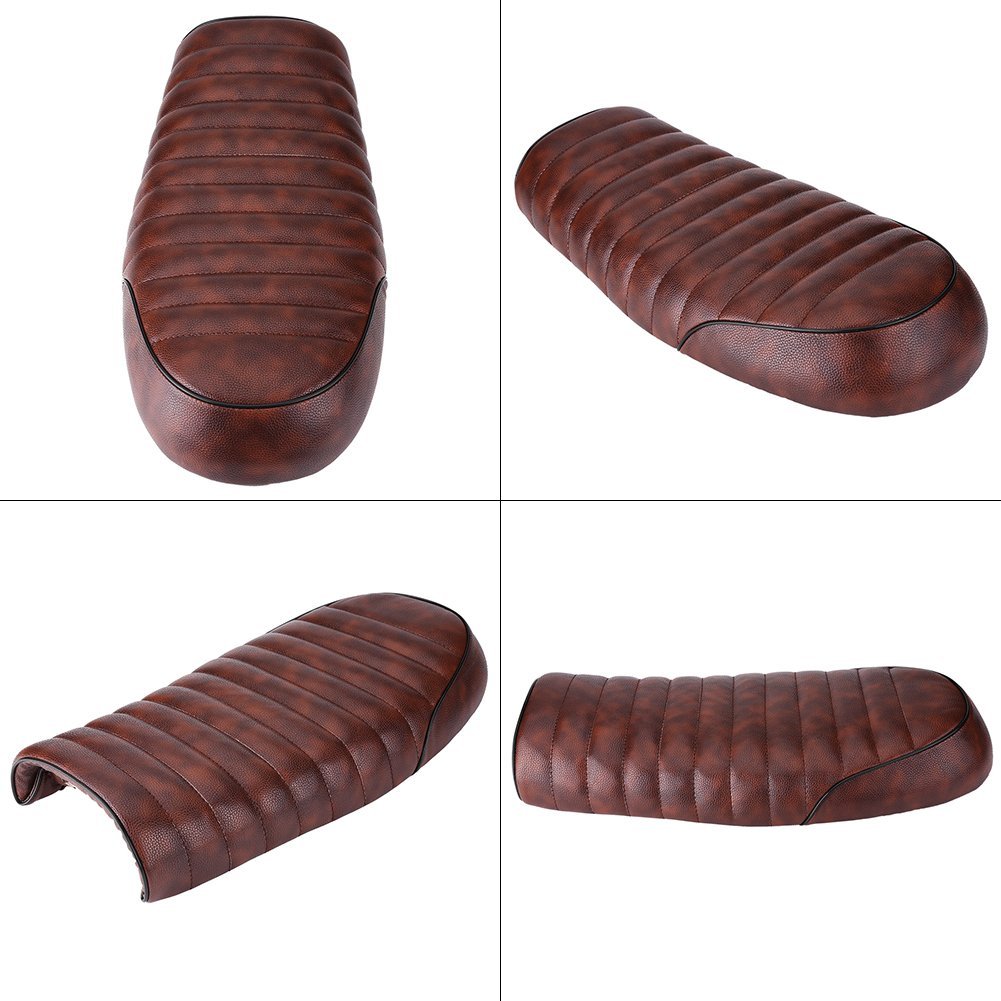 Siège de Moto en Cuir PU Vintage Cafe Racer Siège de Siège Plat Coussin de Selle