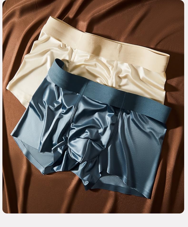 Satin Silk Boxer Briefs Mid Waist Underpants,Ice Silk Boxers Lingerie Breathable Seamless Men's Underwear - Image 7