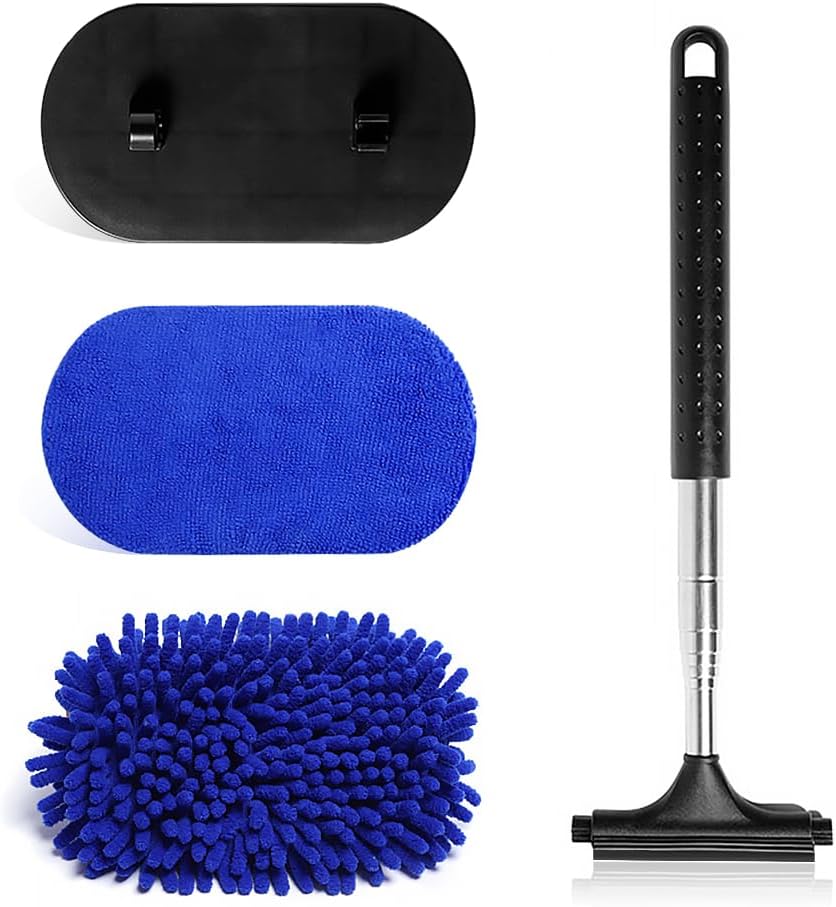 Aokdom Car Windshield Cleaning Tool,Extendable Inside Windshield Cleaner Tool with 2PCS Replacement Microfiber Pads and Windshield Wiper,Universal Glass Cleanner Tools for Car Truck SUV Rv