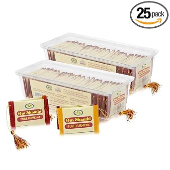 Pasupu Kumkuma Return Gift Packets | Set of 25 Haldi Kumkum Mini Packs | Premium Kumkum and Turmeric Powder Combo | Indian Thamboolam Set for Durga Puja | Thambulam Give Away Pooja Gifts