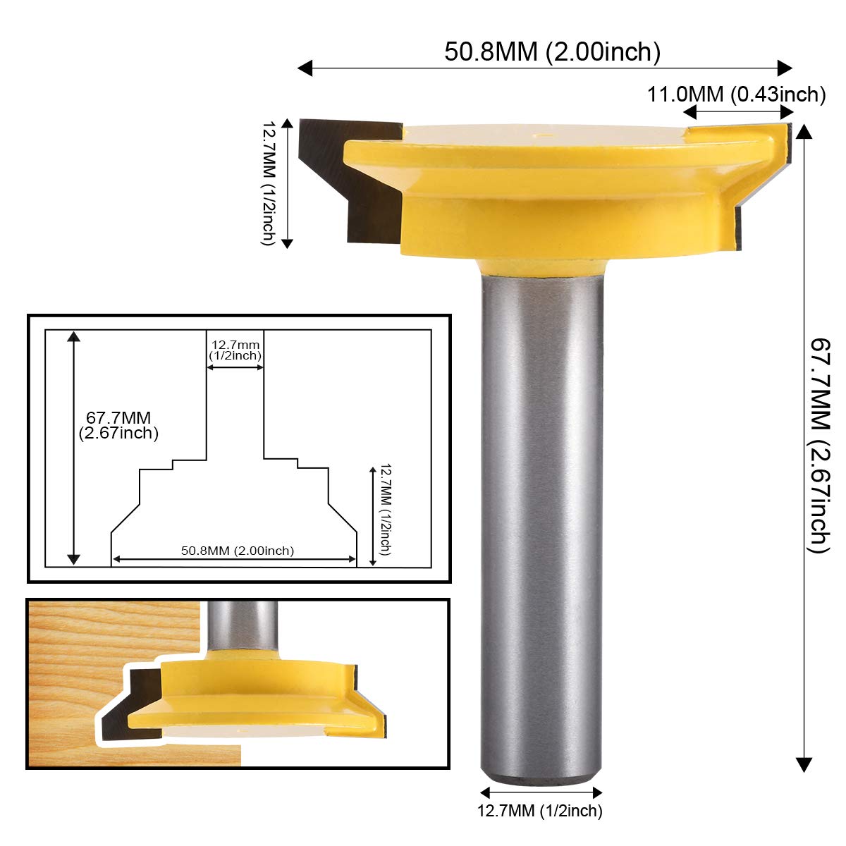FAXIOAWA 1/2 "Gambo Cassetto Giunto Anteriore Dritto Rail & Stile Router Bit Fresa Scalpello Taglierina Utensili per la Lavorazione del Legno Reversibile