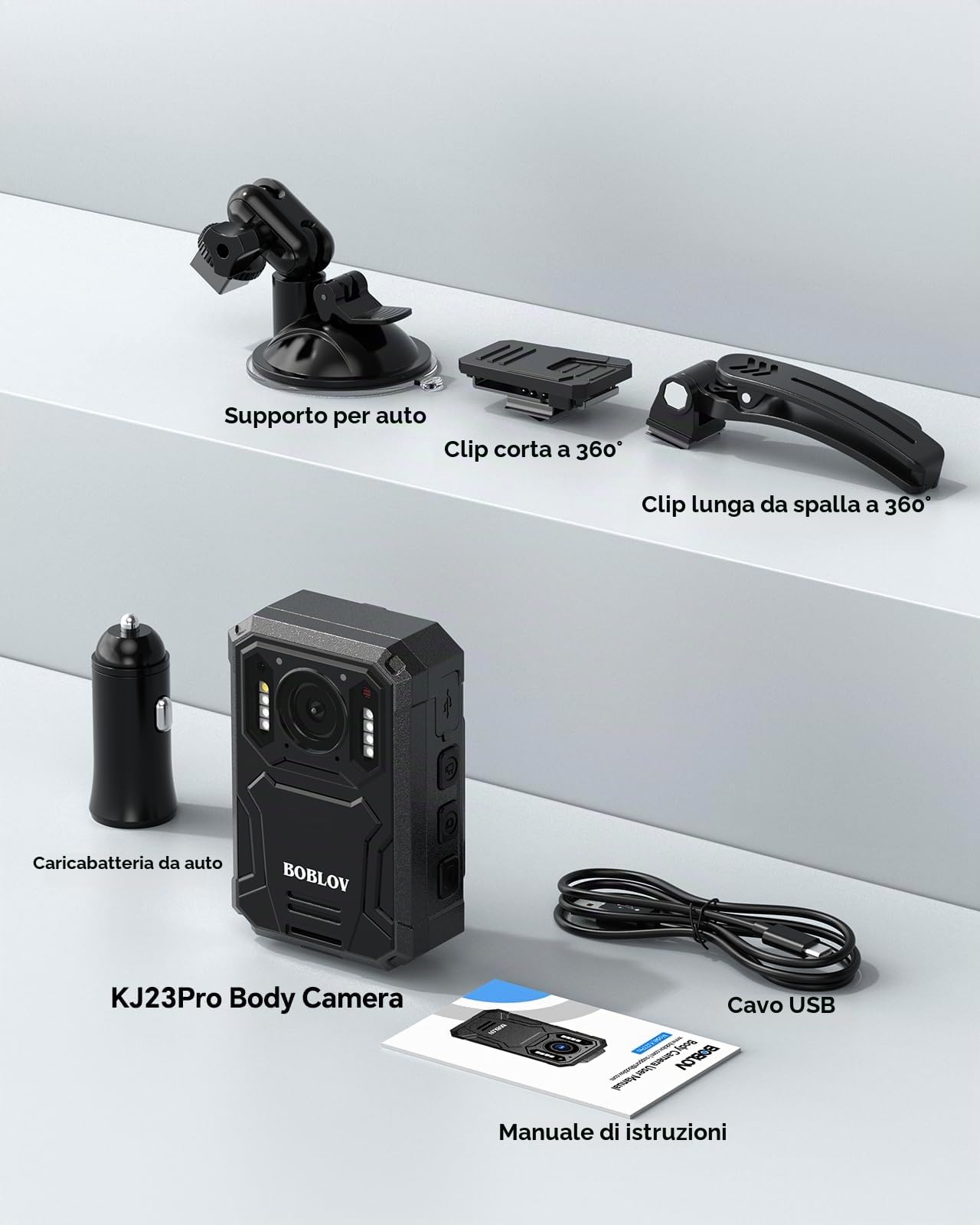 BOBLOV KJ23PRO 2K Fotocamere montate sul corpo, Body Cams Polizia da 128 GB integrata con visione notturna, batteria da 4000 mAh per 15 ore di registrazione, IP66, per forze dell'ordine, sicurezza