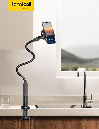 Miniatura 7 de Lamicall - Soporte para teléfono para cama con cuello de cisne y clip de abrazadera para teléfono celular para escritorio cabecero flexible con