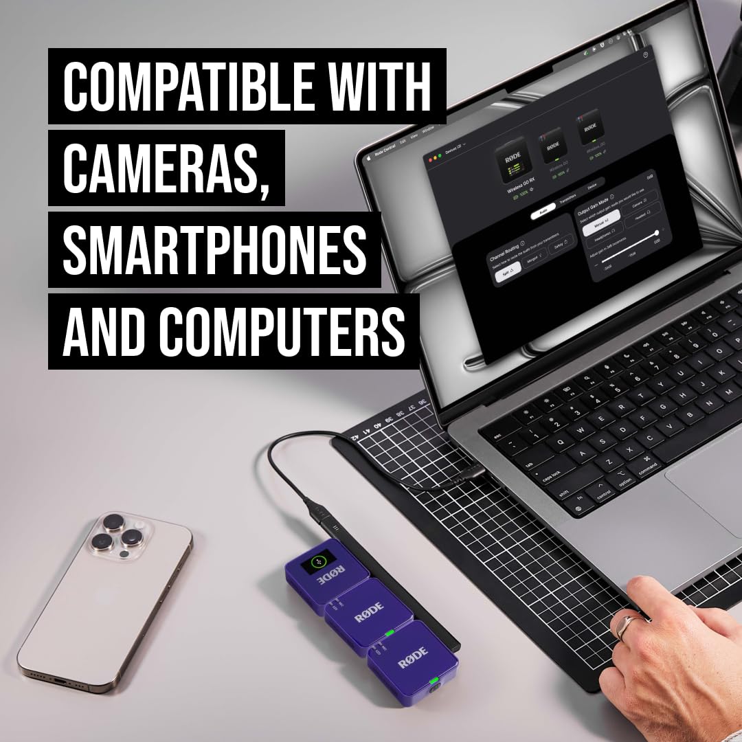 RØDE Wireless GO (Gen 3) – Kompaktowy mikrofon bezprzewodowy – Krystaliczna jakość dźwięku, nagrywanie 32-bitowe Float, automatyczna kontrola poziomu, do telefonów, kamer i komputerów (Fioletowy)