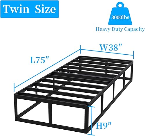Miniatura 3 de Somier de 9 pulgadas para cama individual, solo resorte de caja metálico para cama individual, soporte de base de colchón de marco de metal 2-Negro