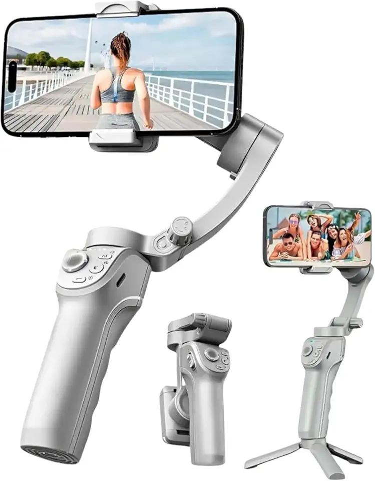 Estabilizador Gimbal 3 Eixos para Celular com Tripé, Controle Bluetooth e Luz LED – Estabilizador Portátil para Gravação de Vídeos e Fotos – Compatível com iPhone, Android, Vlog, TikTok e Streaming