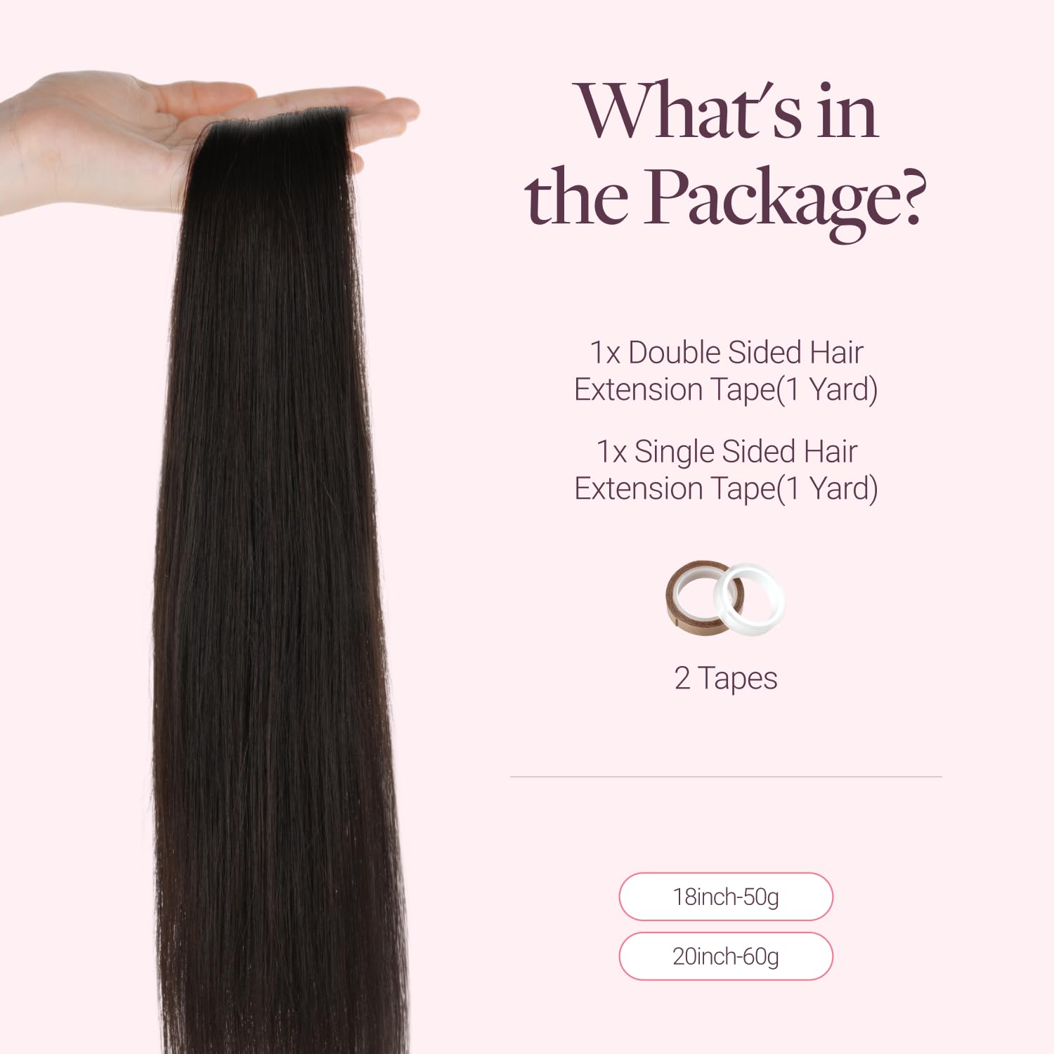 GOO GOO Tape Hair Extensions, Weft Hair Extensions Real Human Hair, 16inch 50g,2 Dark Brown, #2-PU WEFT, 16inch-50g - Image 4