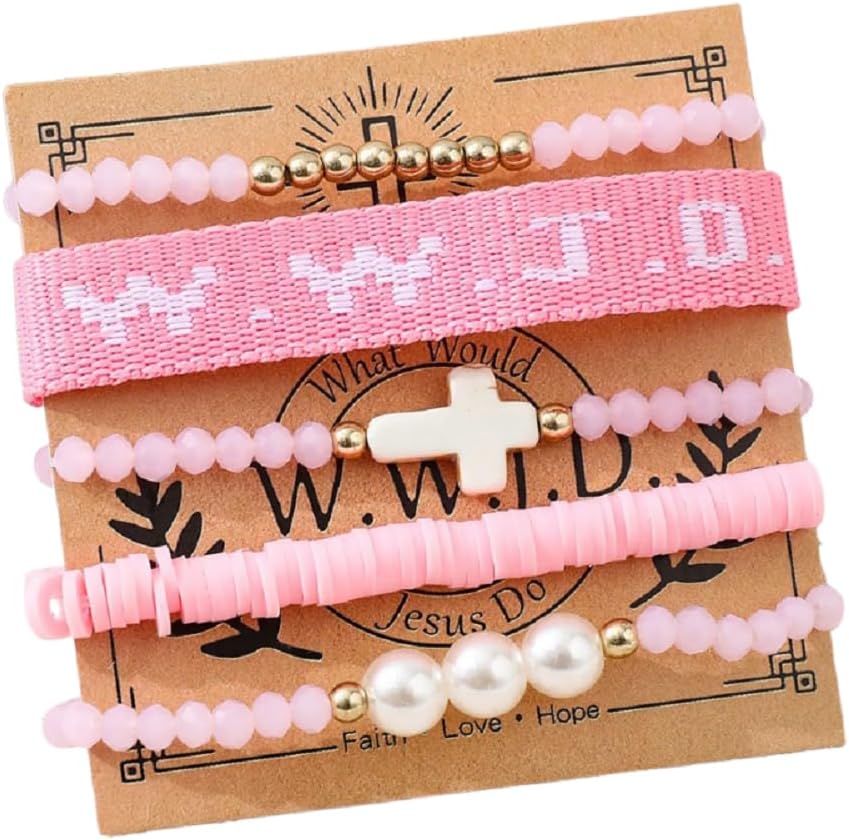Caiyao Christian Cross WWJD Stretch Bracelets WWJD Cross Crystal Beads Braided Rope Bracelet Handmade Adjustable Christian What Would Jesus Do Wristbands for Women Men Religious Jewelry Gifts
