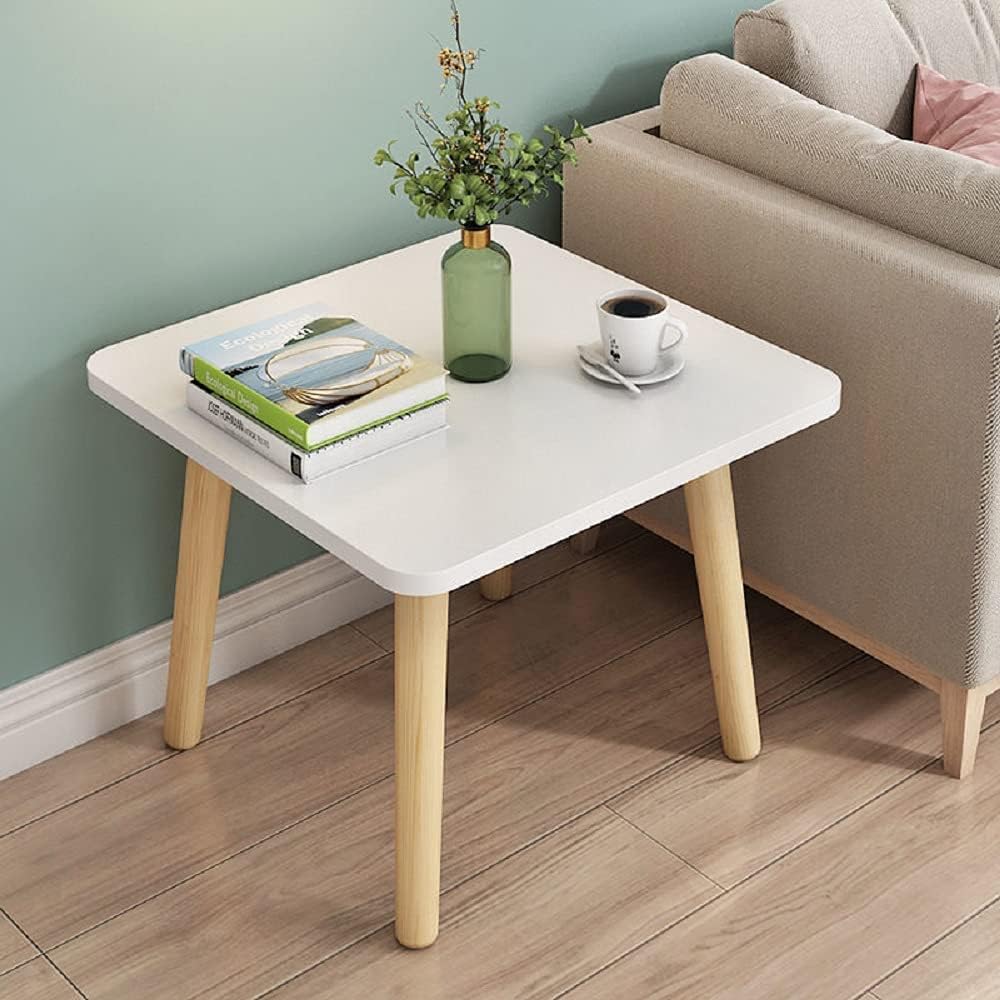 MONDAY MORNING Square Coffee Table, Home Decor Side Table End Table for Living Room, Bedroom, Balcony and Office, Minimalist Wooden Accent Table with Natural Wooden Legs (White)