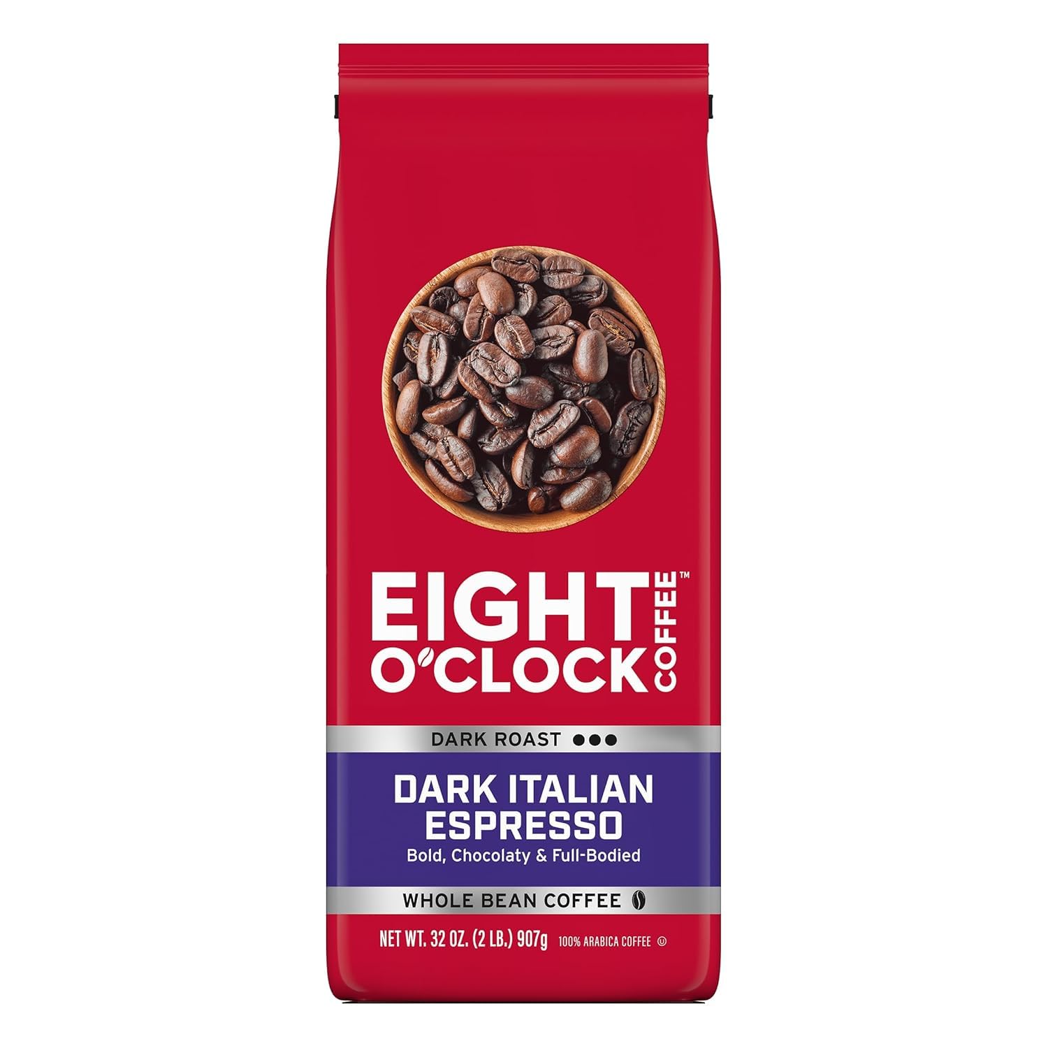 Eighth-OClock Coffee Dark Italian Espresso Whole Bean Coffee, Dark Roast, 32 Ounce (Pack of 1) - Bold & Chocolaty