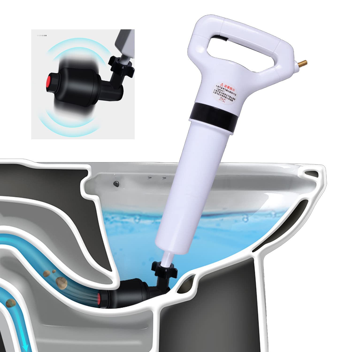 Beauenty High Pressure Air Drain Blaster Drainage Clog Dredge Tools Sewer Dredger Powerful Toilet Plunger Auger Cleaner for Bathroom,Shower, kitchen, Clogged Pipe, Bathtub Basin (White)