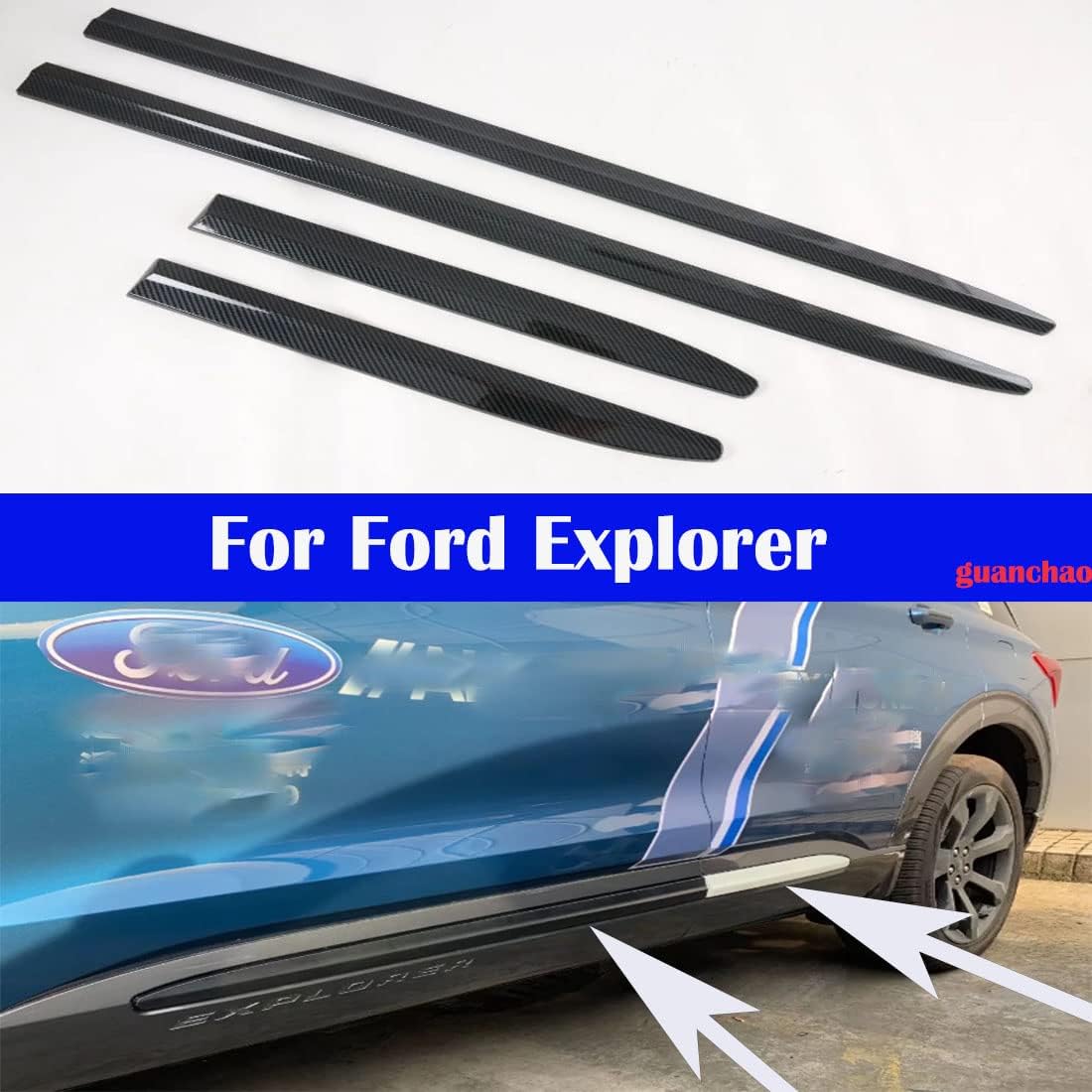 Car door trim modified exterior trim For Explorer 2020-2021-2022-2023 (1 Middle net decorative strip Carbon Fiber)