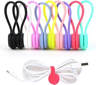 Magnetic Cable Ties, 10 PCS Reusable Cable Clips Cord Organizer Multipurpose Silicone Magnet Twist Ties USB Cable Manager for Home, Office, Cord, Earphone, School, Travel, 9 Colors(11 CM)