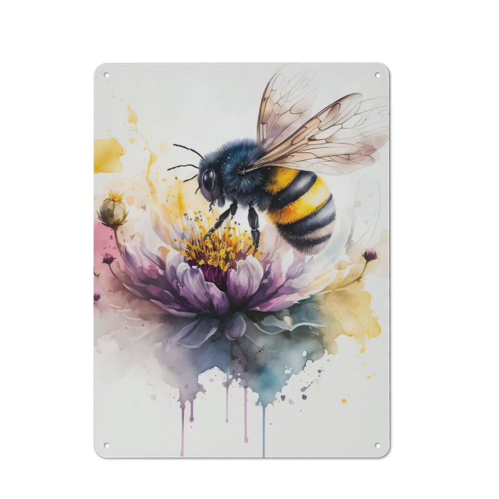Junmoney Watercolor Bee Metal Plaque 40X30cm With For Hallway Wall, Rustic Decor, For Garage, Workshop And Man Cave Decoration