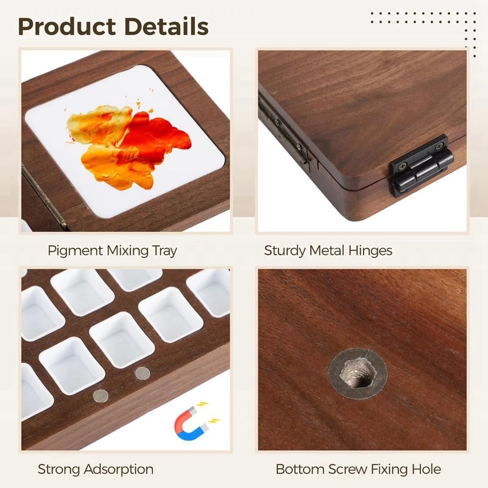 de Acuarela de Madera de 24 Cuadrículas de Acuarela de Viaje de Madera de Nogal Caja de Vacía Plegable Bandeja de Pintura