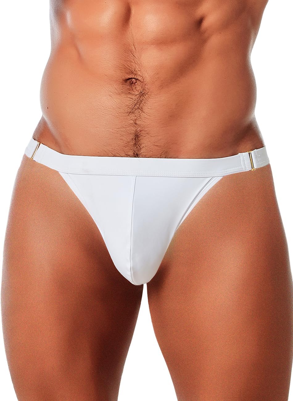 MIZOK Men's Sexy Solid Swim Bikini Swimsuit Quick Dry Metal Buckle Ring Swimwear - Image 2