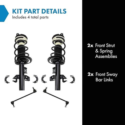 Miniatura 1380 de TRQ Kit de suspensión delantera, conjunto de amortiguadores y resortes, barra estabilizadora, enlace estabilizador compatible con Chevrolet