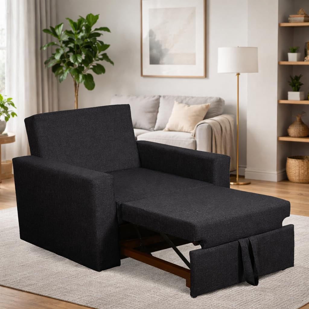 Torque Snuky 1 Seater Pull-Out Sofa Cum Bed for Sleeping- Dark Grey | Foldable 1 Seater Sofa Cuma Bed | Convertible One Seater Sofa CumBeds for Living Room Guest Room-image-3