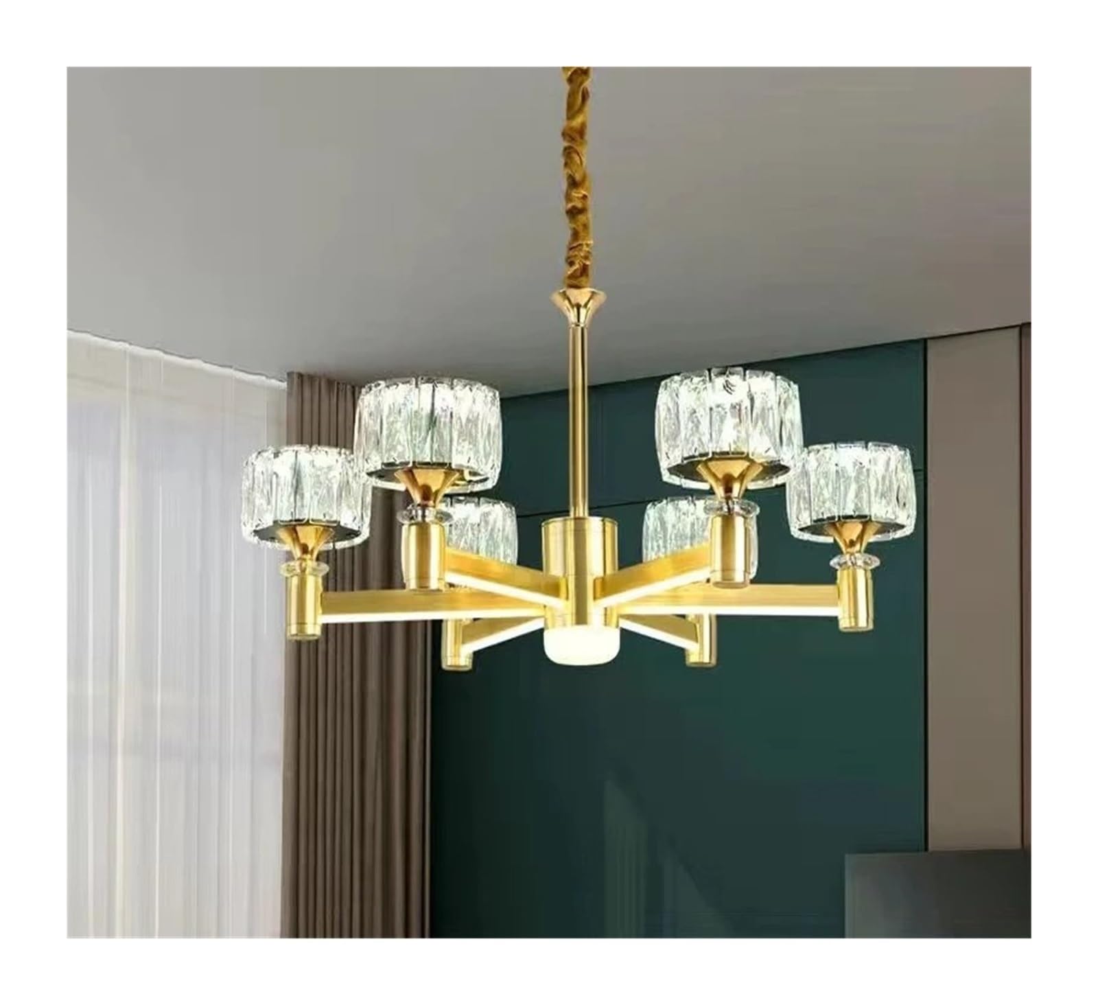 Lustre en cristal moderne or et noir à 6 têtes pour salon chic