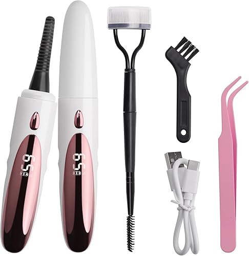 TOROKOM Rizador de pestañas calentado, 4 modos de temperatura, rizador de pestañas calentado con pinzas de pestañas y peine de pestañas, rizador de