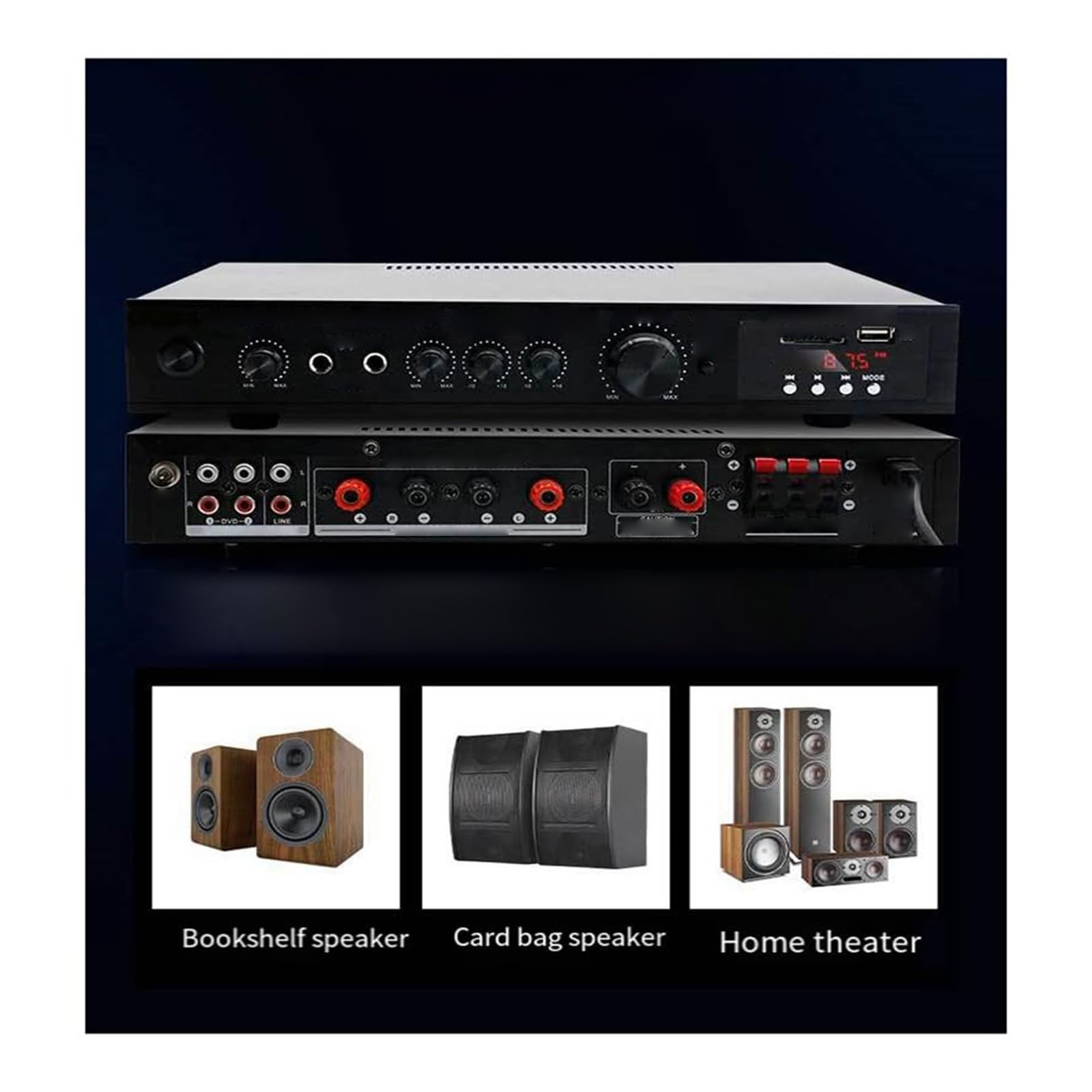 Amplificatore Hifi a 5.1 Canali con Bluetooth 5.1, 200 W +200 W Sd Mp3, Ingressi Microfono, Coassiale Ottico, Amplificatore Audio Domestico, Subwoofer per Home Theater Alta Potenza
