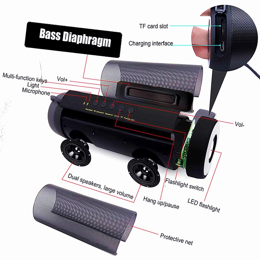 Altoparlante Bluetooth Basso Impermeabile Portatile Esterno LED Wireless Mini Colonna Box Altoparlante Supporto TF Card FM Stereo Hi-Fi Box (Color : Black)