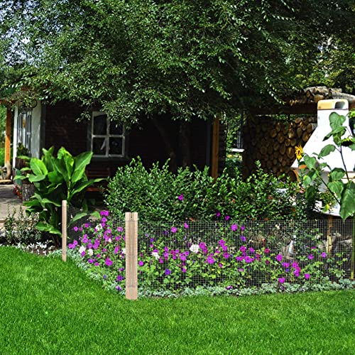 16" × 189" Garden Fences Animal Barriers With Wooden Cedar Stakes- Critter Guard Galvanized Wire Mesh Garden Fencing, Flower Bed Hog Wire Panels For Preventing Rabbits Dogs Cats Chickens Deer #TOP6