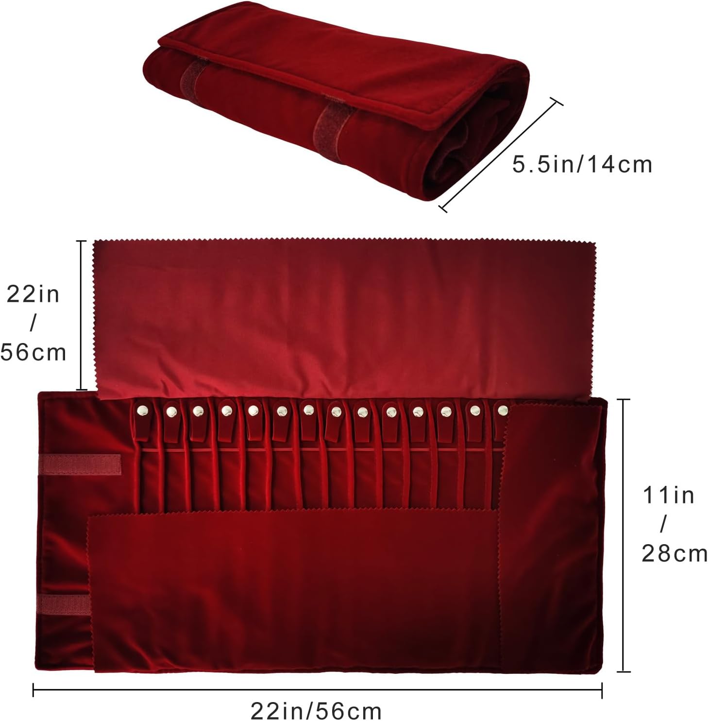 Portable Jewelry Roll Untangled Secure Necklace Travel Storage Bag Displays Holder 16 Chain (Burgundy) - Image 4