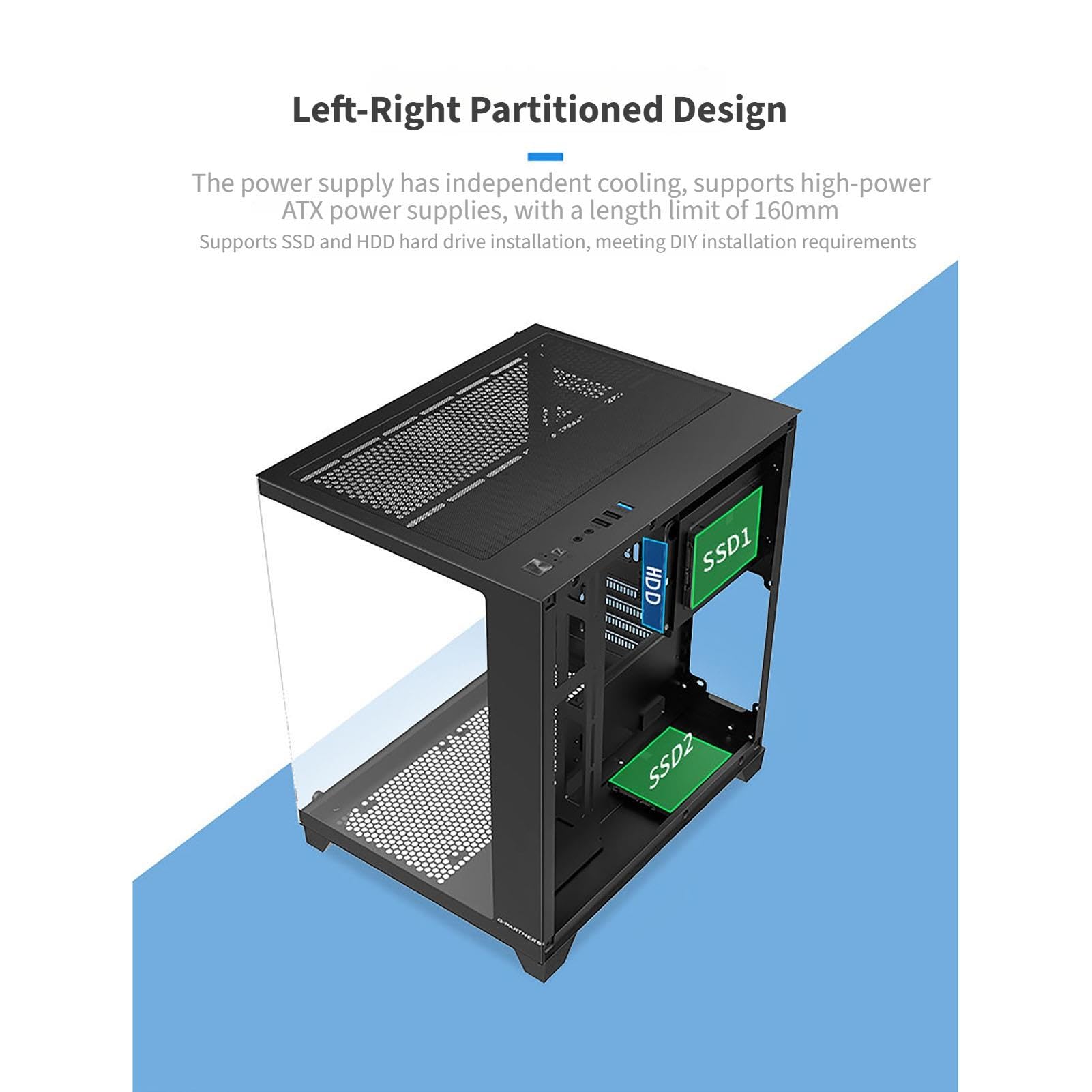 Caja De Computadora ATX Juegos Escritorio Torre Media Puertos USB 3.0 Soporte Vidrio Templado Doble Cara Refrigeración por Agua