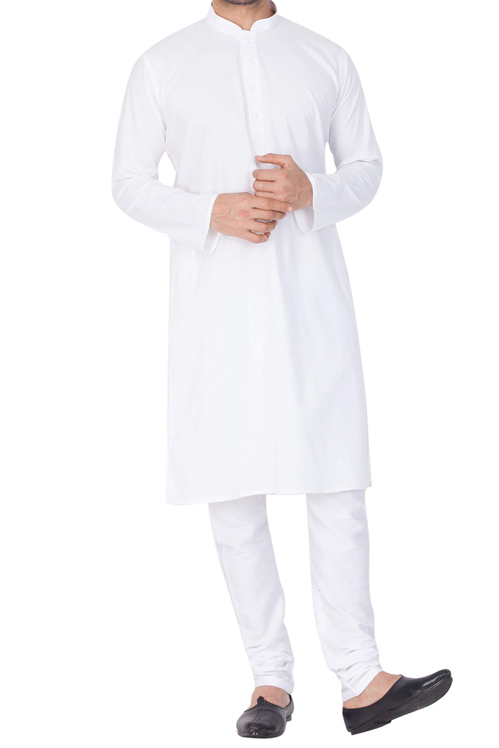 Men's White Cotton Blend Kurta and Churidar Pyjama Set & Super Soft, Comfortable Ethnic Wear for Weddings, Parties, Republic Day, and Festive Occasions