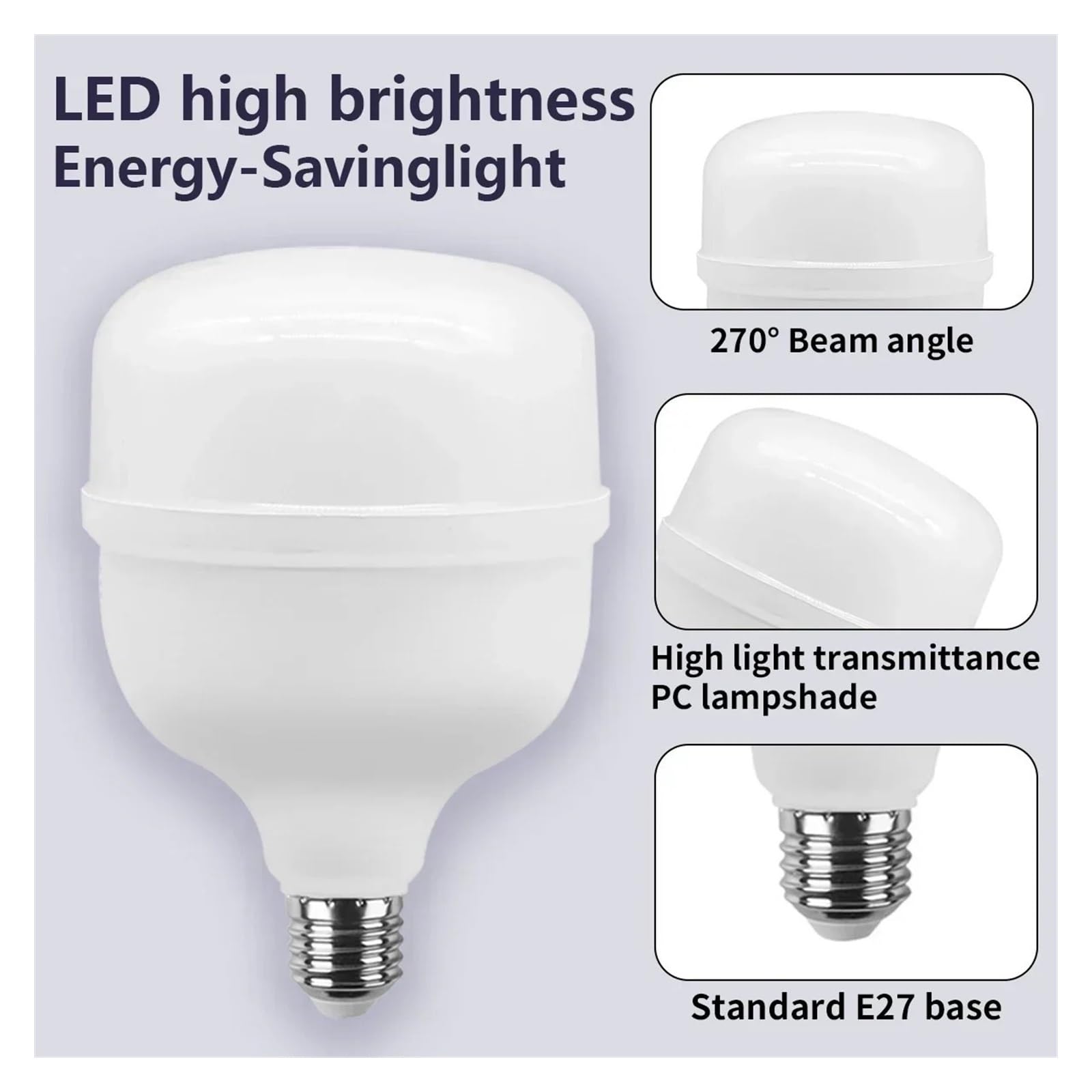 Genérico Bombilla LED Grande CA 120 V 220 V E27, lámpara LED de 20 W, 30 W, 40 W y 50 W, Foco de luz LED para iluminación de Interiores (Blanco frío 6000 K, 30 W, CA 100 W).