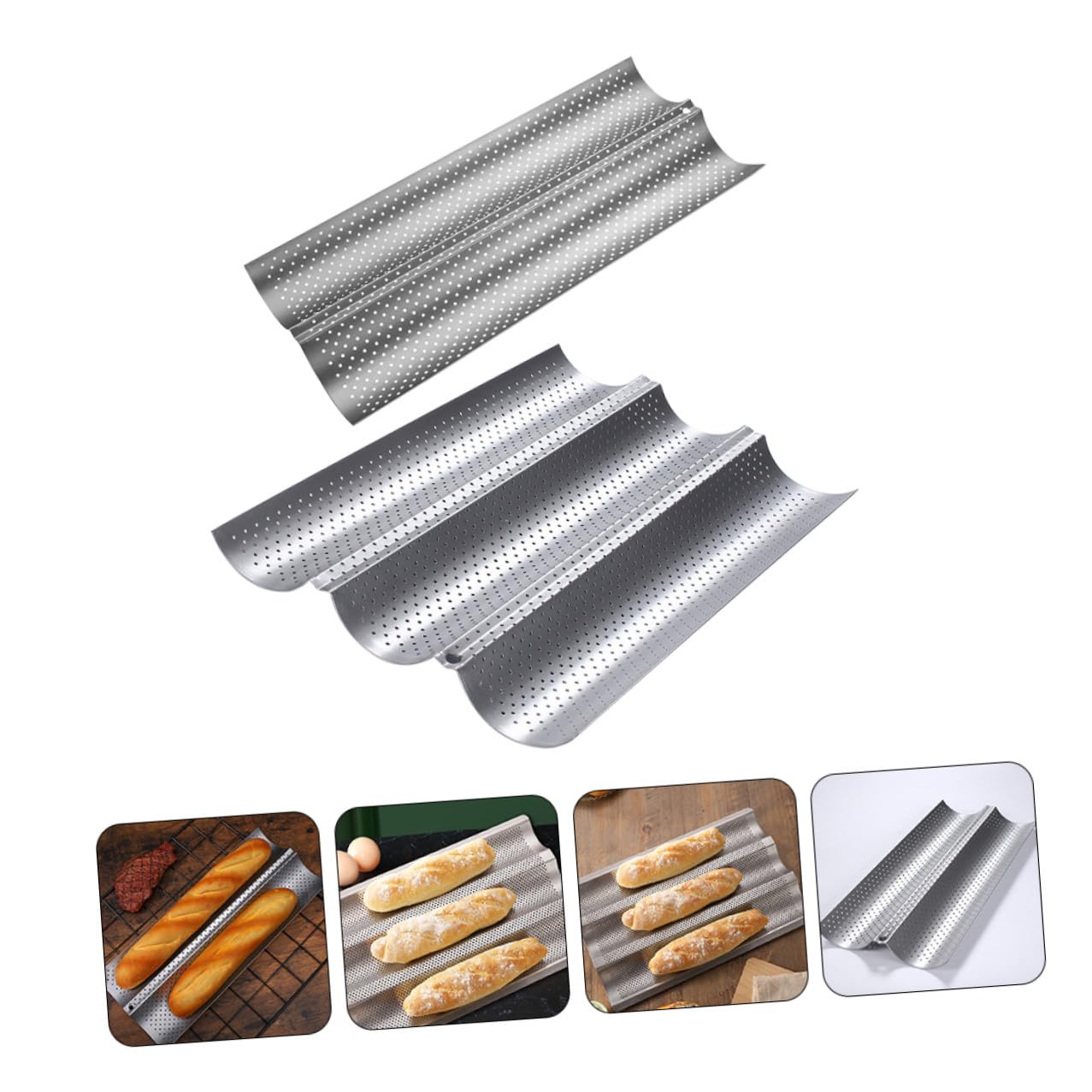 Gadpiparty Molde Superficie Lisa y Fácil de Limpiar 2 Piezas para Pan Francés de Acero Inoxidable Bandeja para Horno Adecuado para Cocina en Casa y Repostería