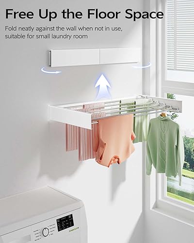 Miniatura 9 de Vikaqi Clothes Drying Rack Wall Mounted, 31" Drying Rack Clothing Retractable, Laundry Drying Rack Space Saving, Collapsible Drying Racks for