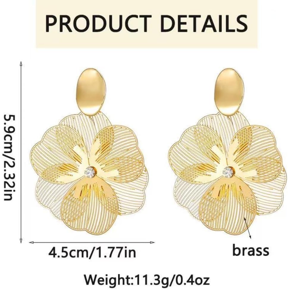 Double Layer Gold Flower Clip On Earrings for Women Hollow Ear Clips Non Pierced Zircon - Image 4